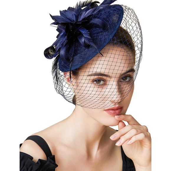 Hat Veil Feather Fascinator Hair Clip Headband - Picture 12 of 16